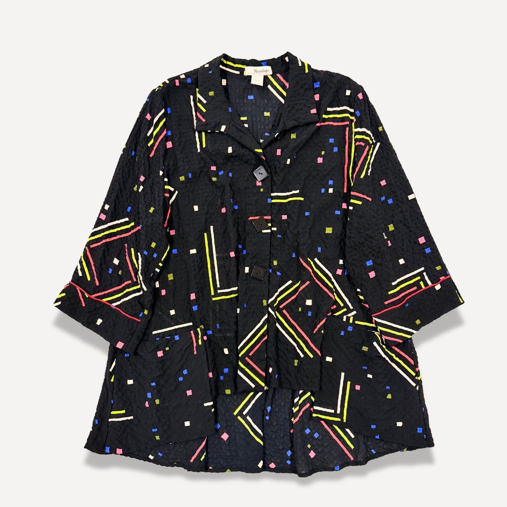 Moonlight Y&S Womens XXL Crinkle Tunic Jacket Black Memphis Print Lagenlook